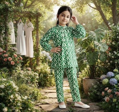SH Kids Sphere Independence Day Green Checkered Crescent Kids Wear Set - SH Kids Sphere