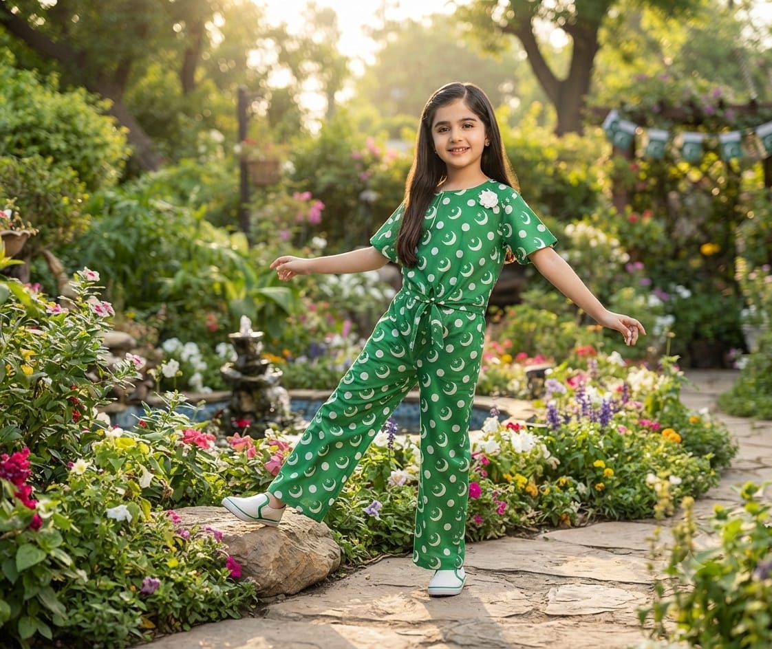 SH Kids Sphere Independence Day Special Green Crescent & Moon Kids Suit - SH Kids Sphere