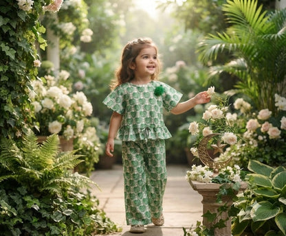 SH Kids Sphere 14th August Green Heart & Crescent Print Kids Outfit - SH Kids Sphere