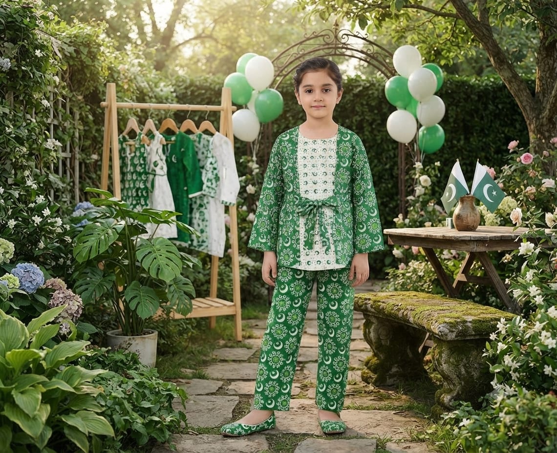 SH Kids Sphere Independence Day Classic Green & White Crescent Suit (Design 3)