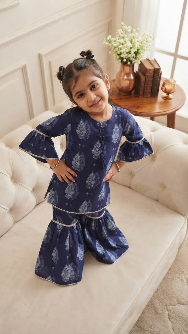 Traditional Printed Kurti with Sharara Set for Girls