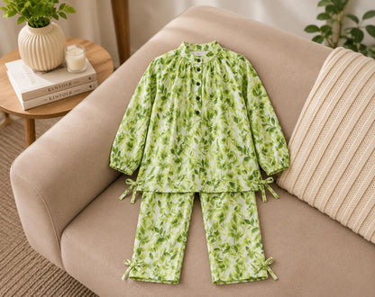 Girls Premium Lavender Floral Printed 2-Piece Co-Ord Set | Soft Cotton Kids Outfit