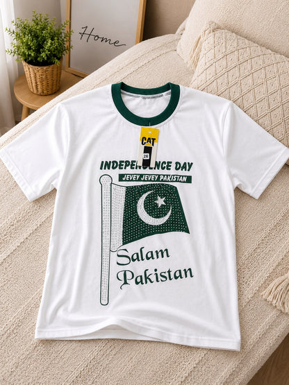 Pakistan Independence Day Graphic T-Shirt for Kids | Premium White Cotton Tee | 14 August Collection