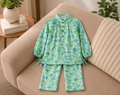 Girls Premium Lavender Floral Printed 2-Piece Co-Ord Set | Soft Cotton Kids Outfit