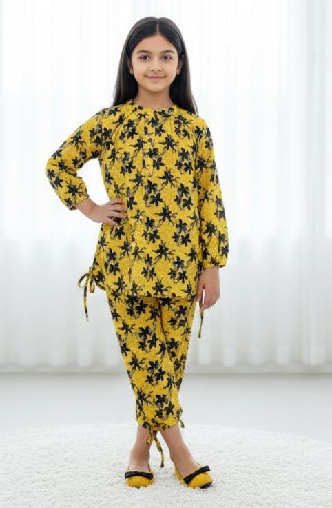 Kids Mustard Floral Winter Khaddar Suit – SH Kids Sphere