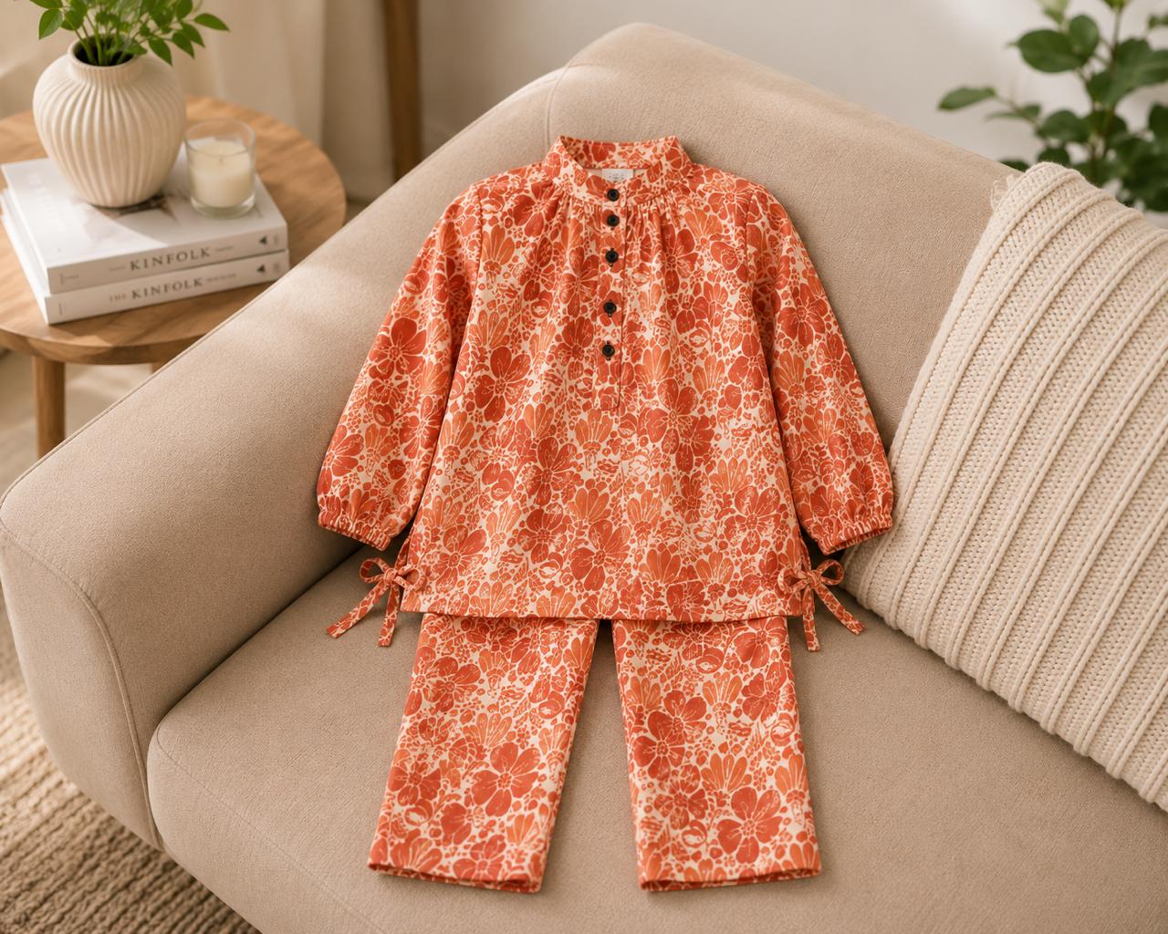 Girls Premium Lavender Floral Printed 2-Piece Co-Ord Set | Soft Cotton Kids Outfit
