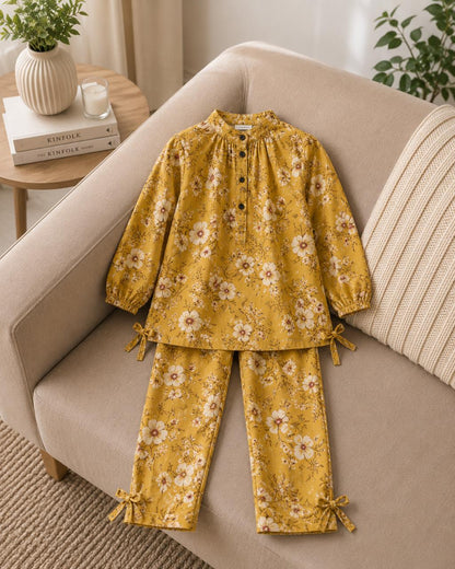 Girls Premium Lavender Floral Printed 2-Piece Co-Ord Set | Soft Cotton Kids Outfit