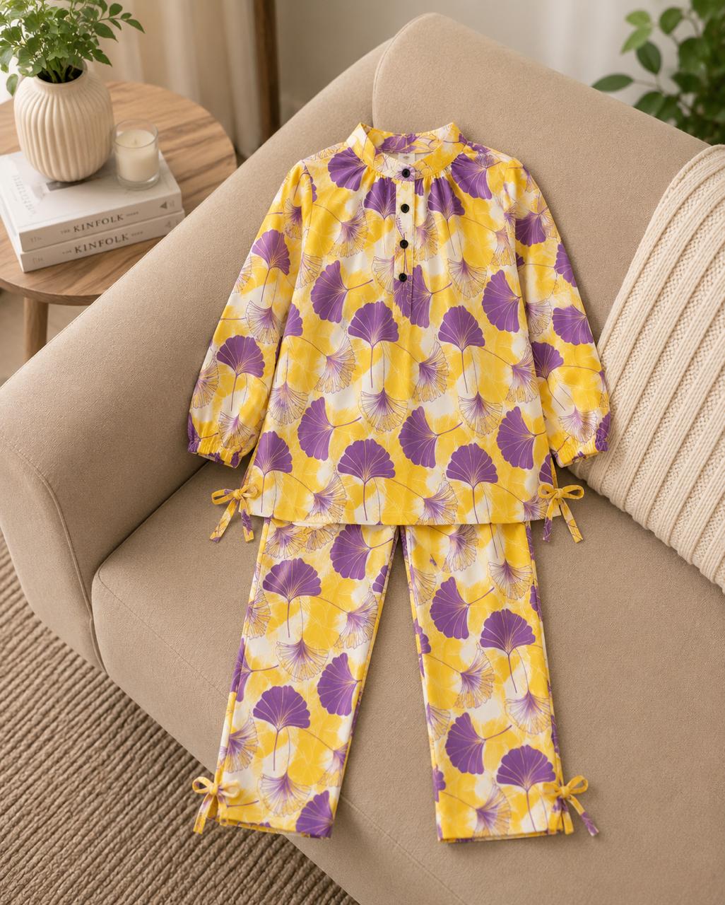 Girls Premium Lavender Floral Printed 2-Piece Co-Ord Set | Soft Cotton Kids Outfit