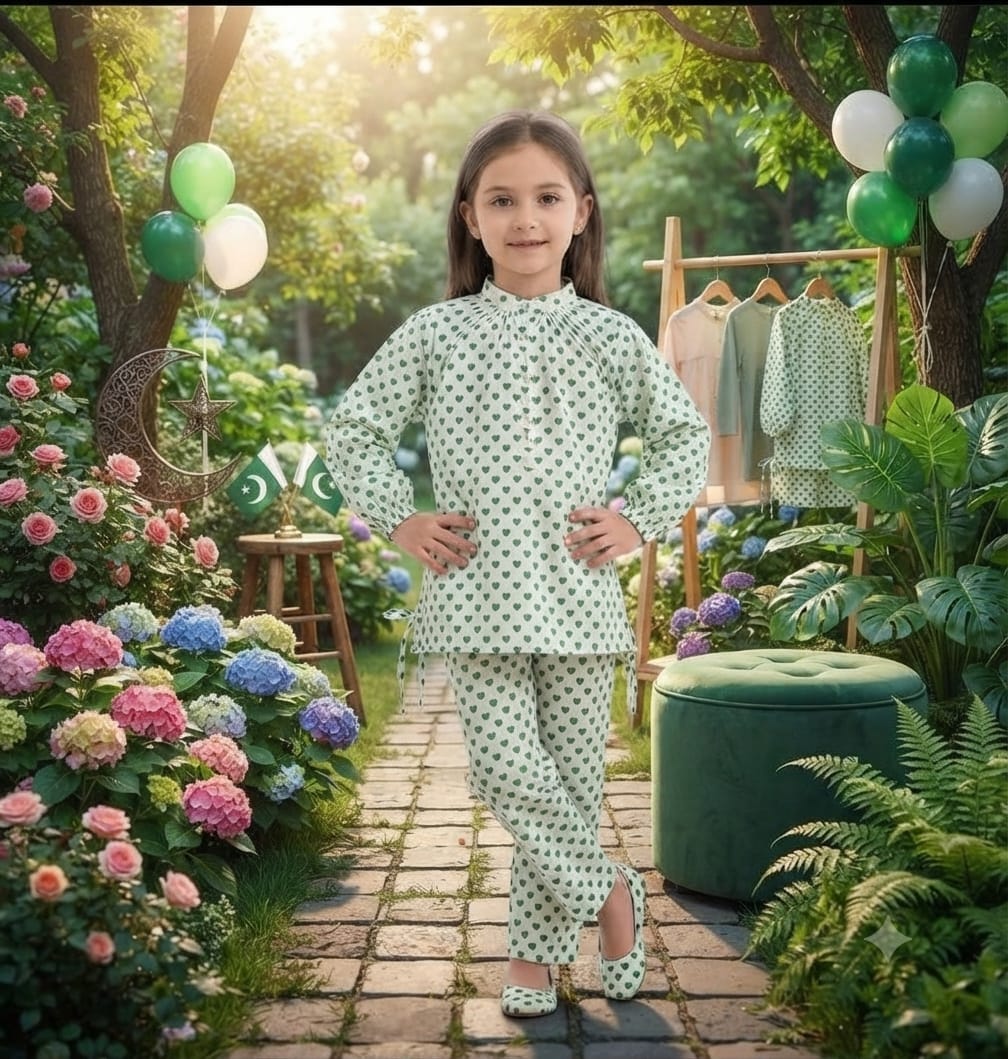 SH Kids Sphere Independence Day Classic Green Geometric Kids Wear Set - SH Kids Sphere