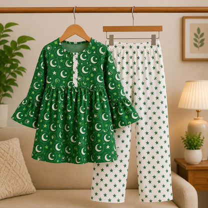Girls Green Moon & Star 2-Piece Dress Set