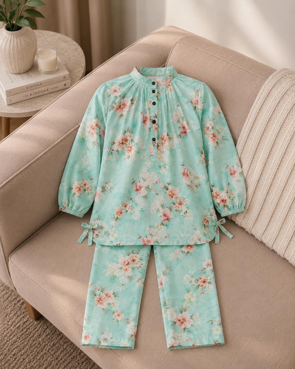 Girls Premium Lavender Floral Printed 2-Piece Co-Ord Set | Soft Cotton Kids Outfit